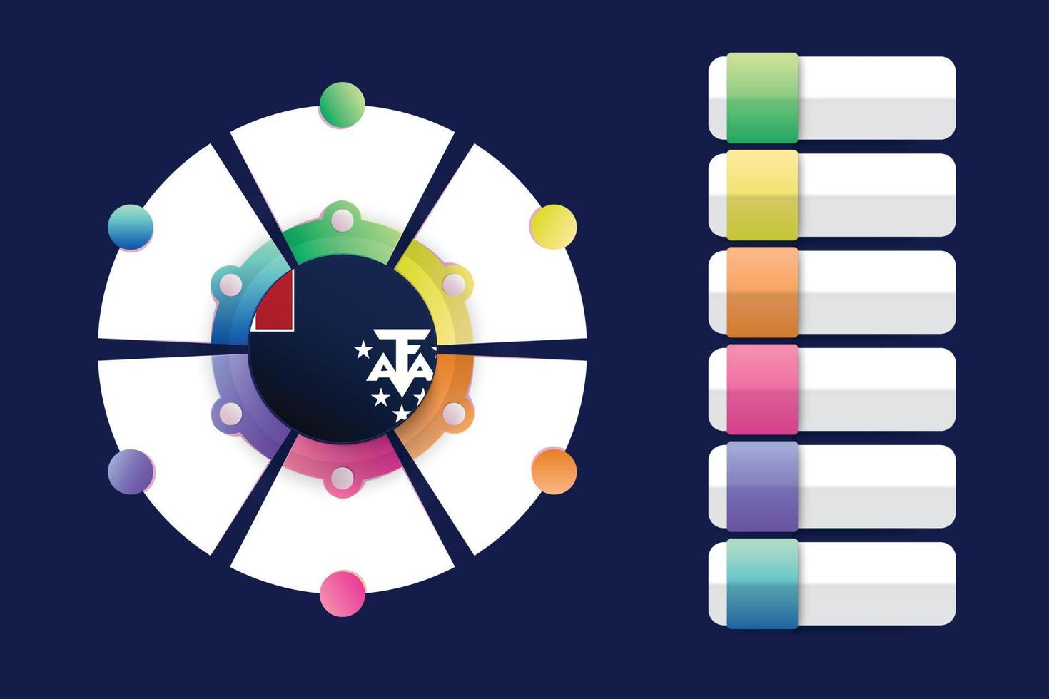 Bandera francesa de las tierras australes y antárticas con diseño infográfico incorporado con forma redonda dividida vector