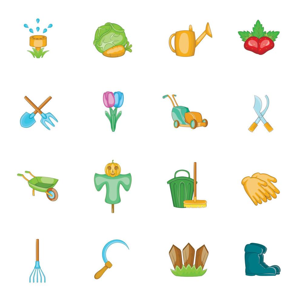 Garden icons set, cartoon style vector