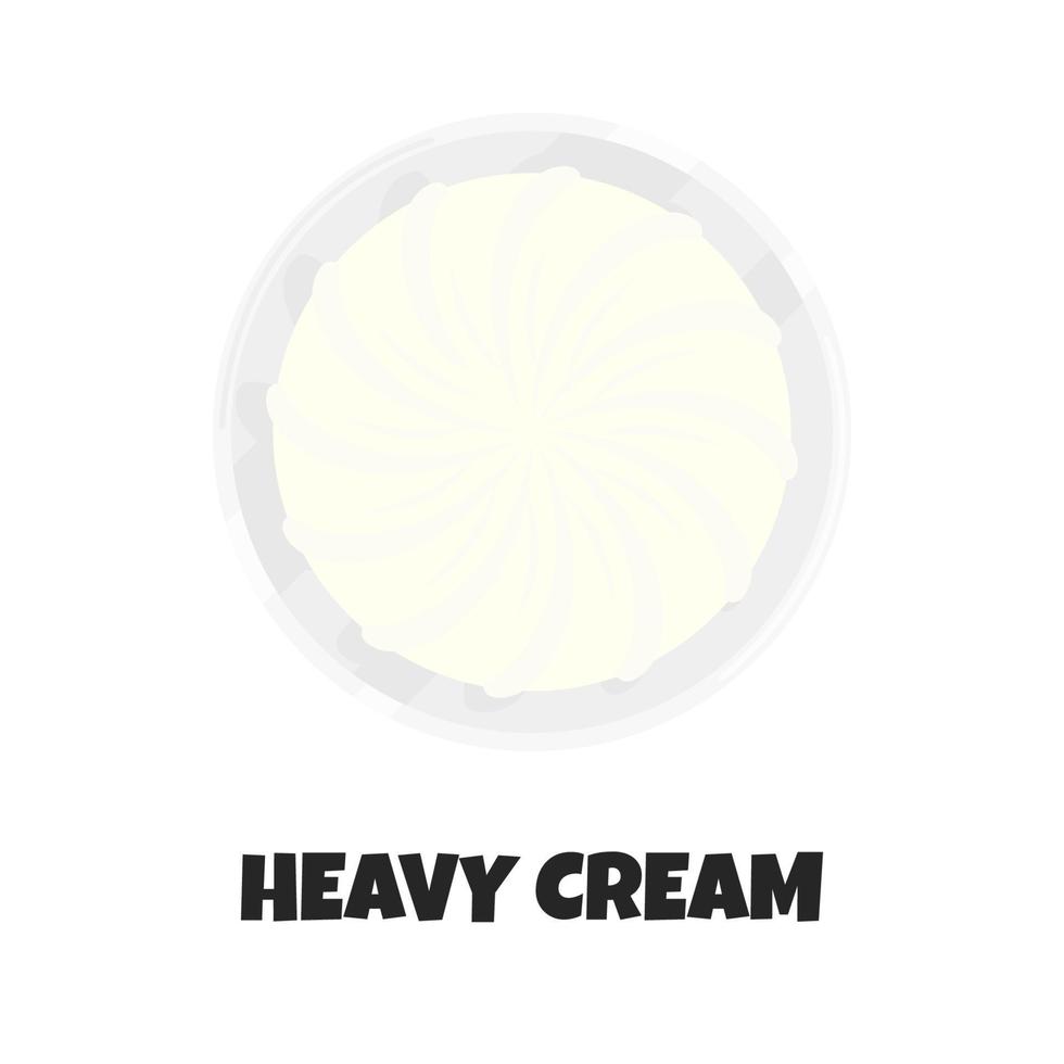 vector ilustración realista de crema espesa. concepto de diseño de crema batida en un plato blanco en estilo plano. Producto lácteo de granja orgánica natural. Verter la crema como ingrediente para la dieta carnívora