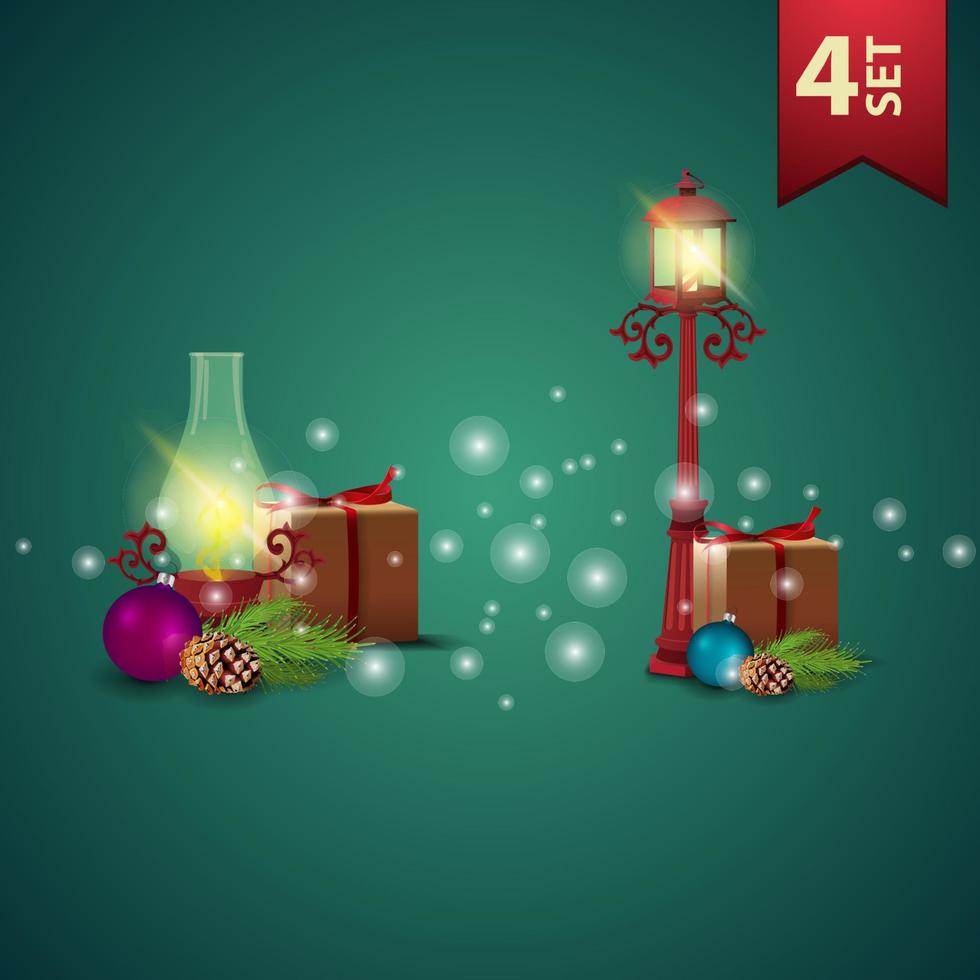 Set of Christmas icons isolated for your arts. Vintage lanterns with presents vector