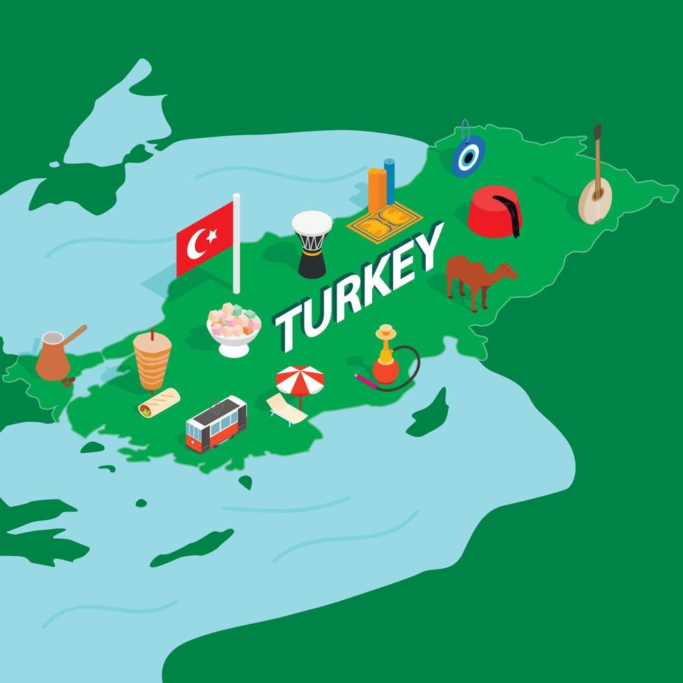 Turkey map, isometric 3d style vector