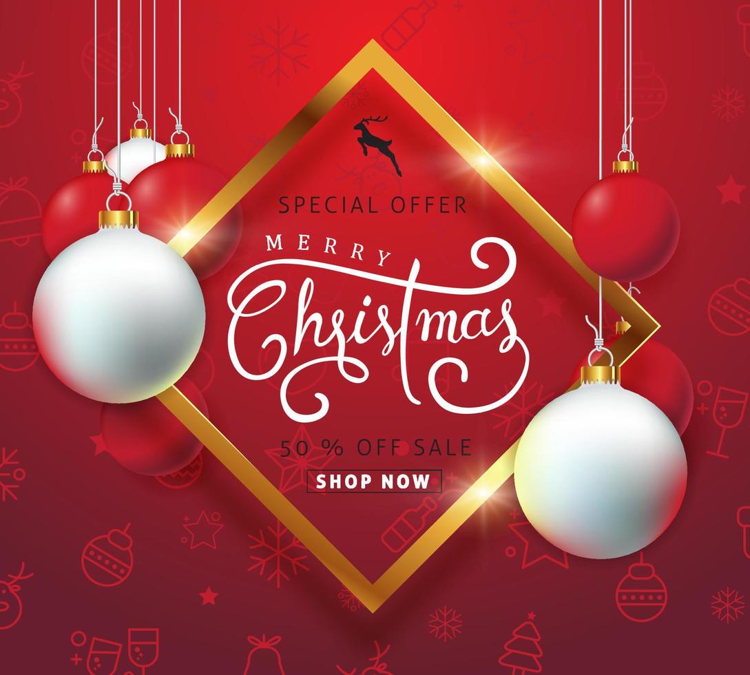 Happy New Year and Merry Christmas sale banner poster template vector