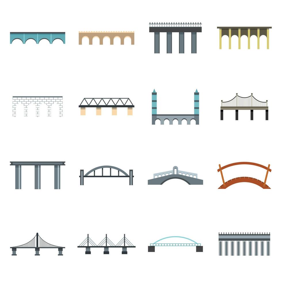 Bridge icons set, flat style vector