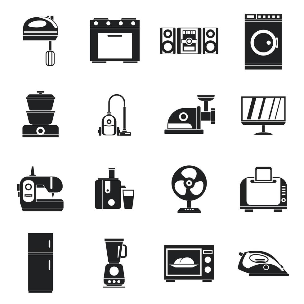 Household appliances icons set, simple style vector