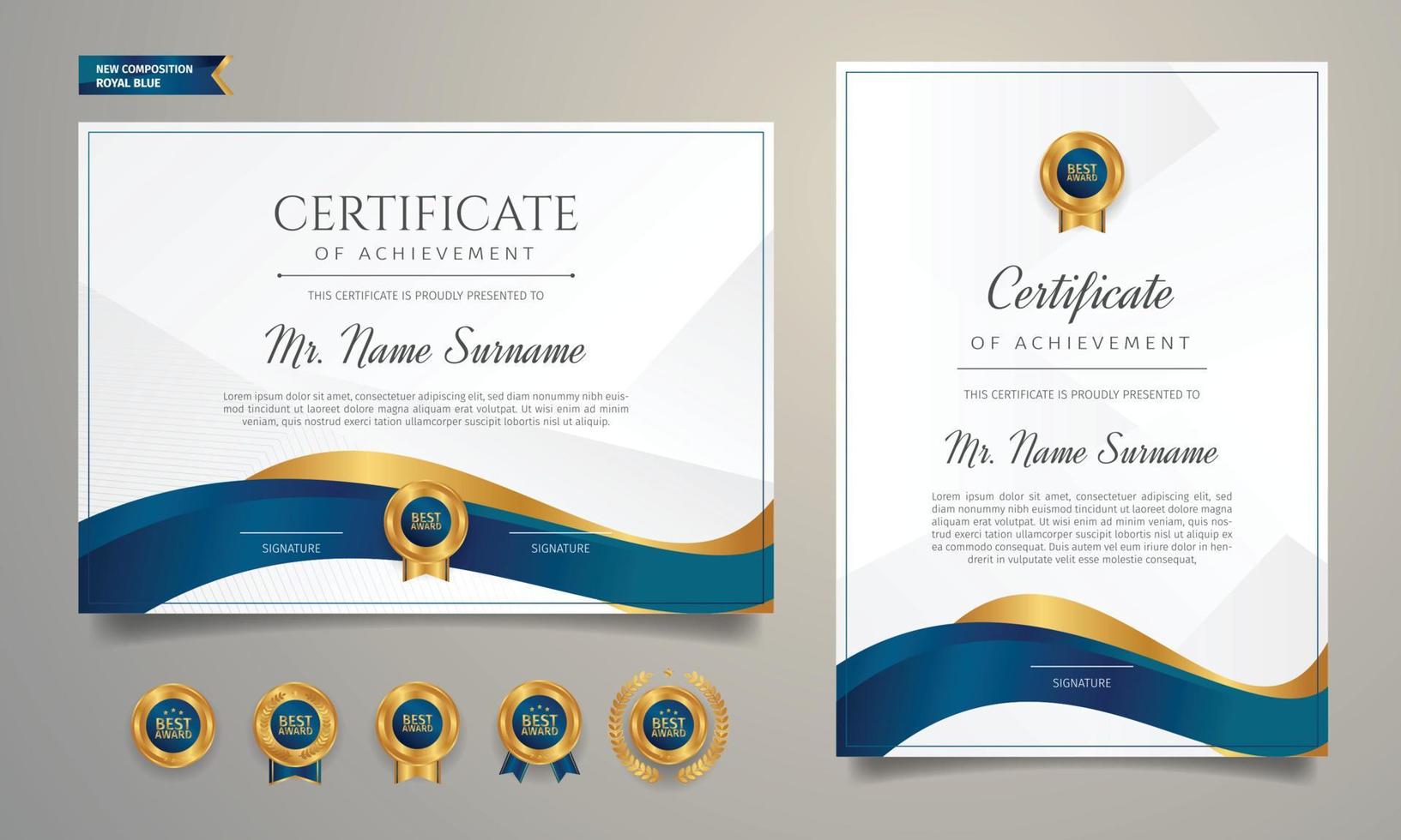 Certificate border template with luxury badges vector