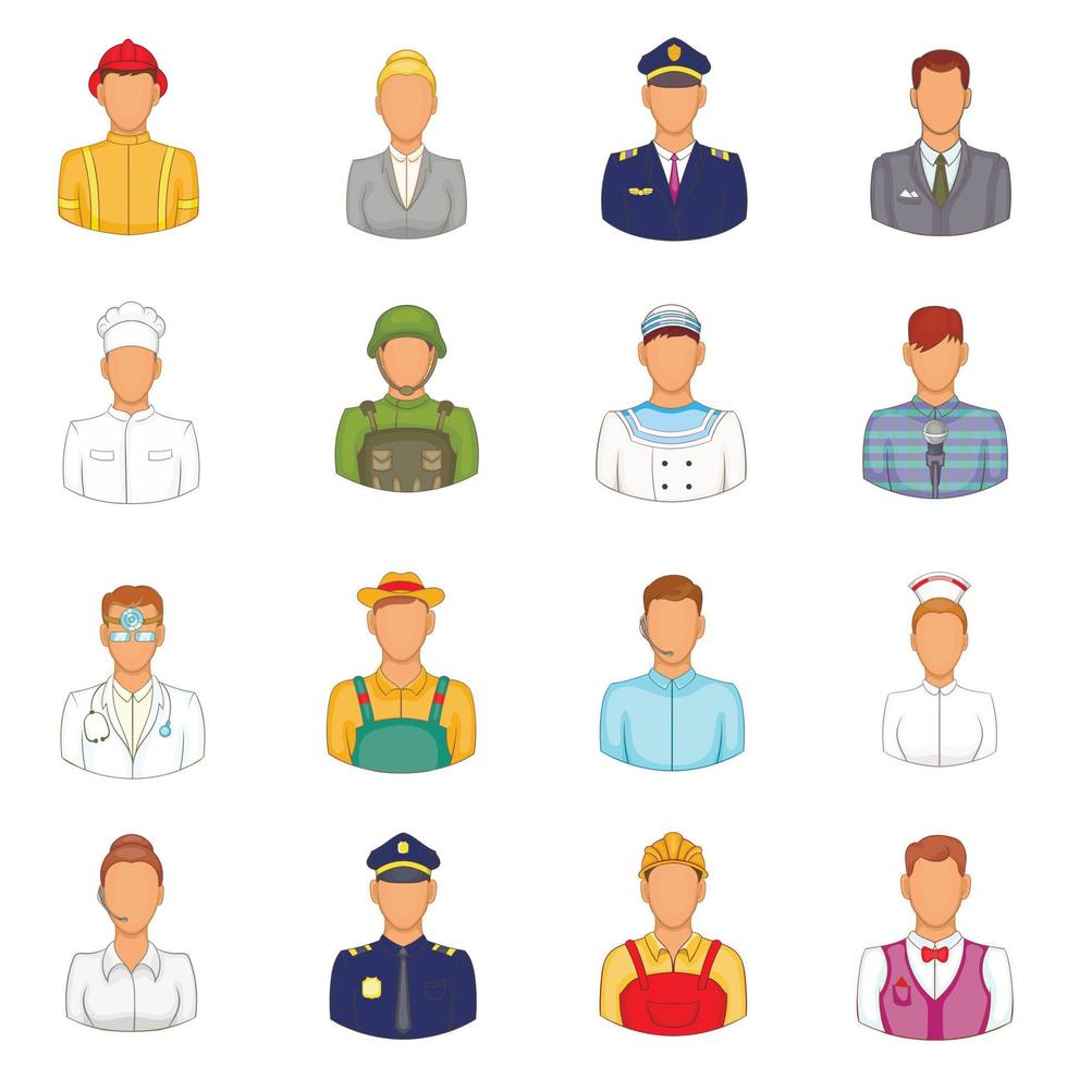 Professions icons set, cartoon style vector