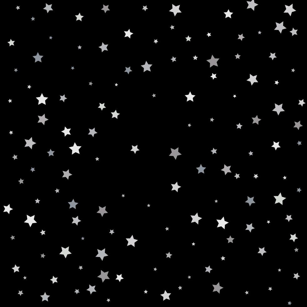 Silver sparkle star on black background. Starry confetti vector