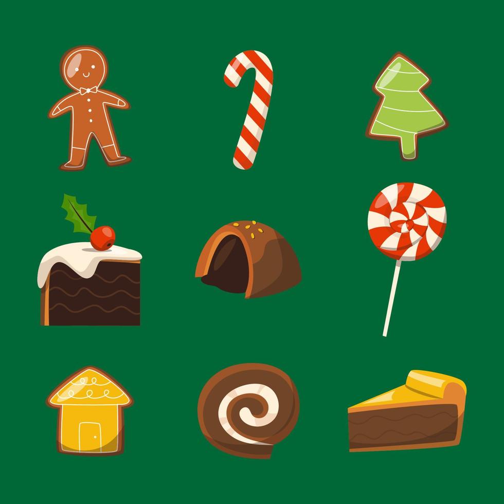 conjunto de iconos de dulces navideños vector
