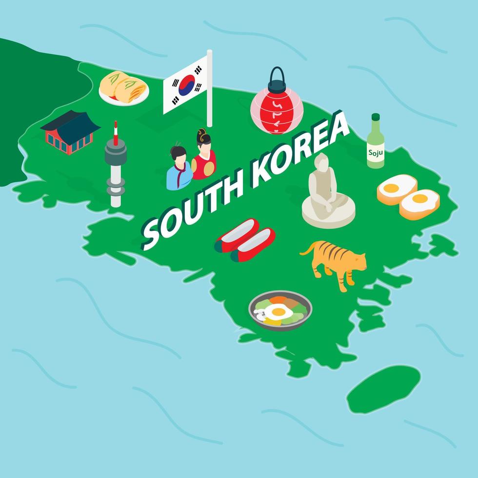 South Korea map, isometric 3d style vector