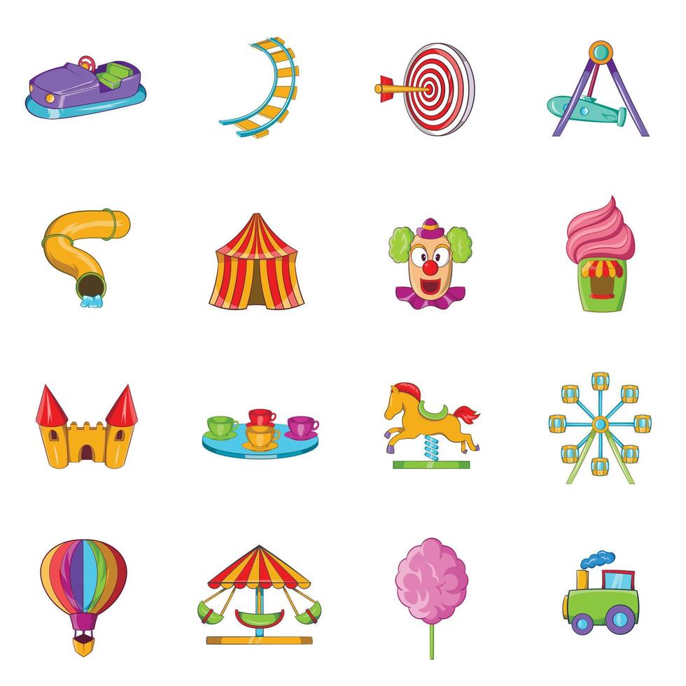 Amusement Park icons set, cartoon style vector