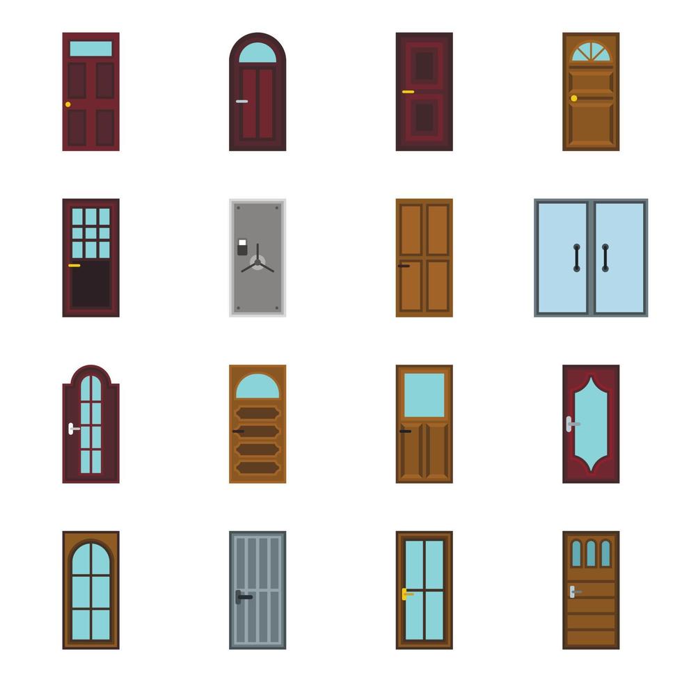 Door icons set, flat style vector