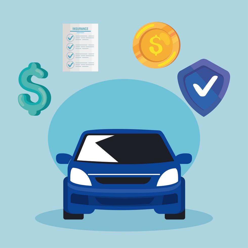 car with insurance icons vector