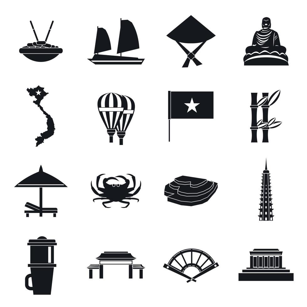 Conjunto de iconos de viajes de Vietnam, estilo simple vector