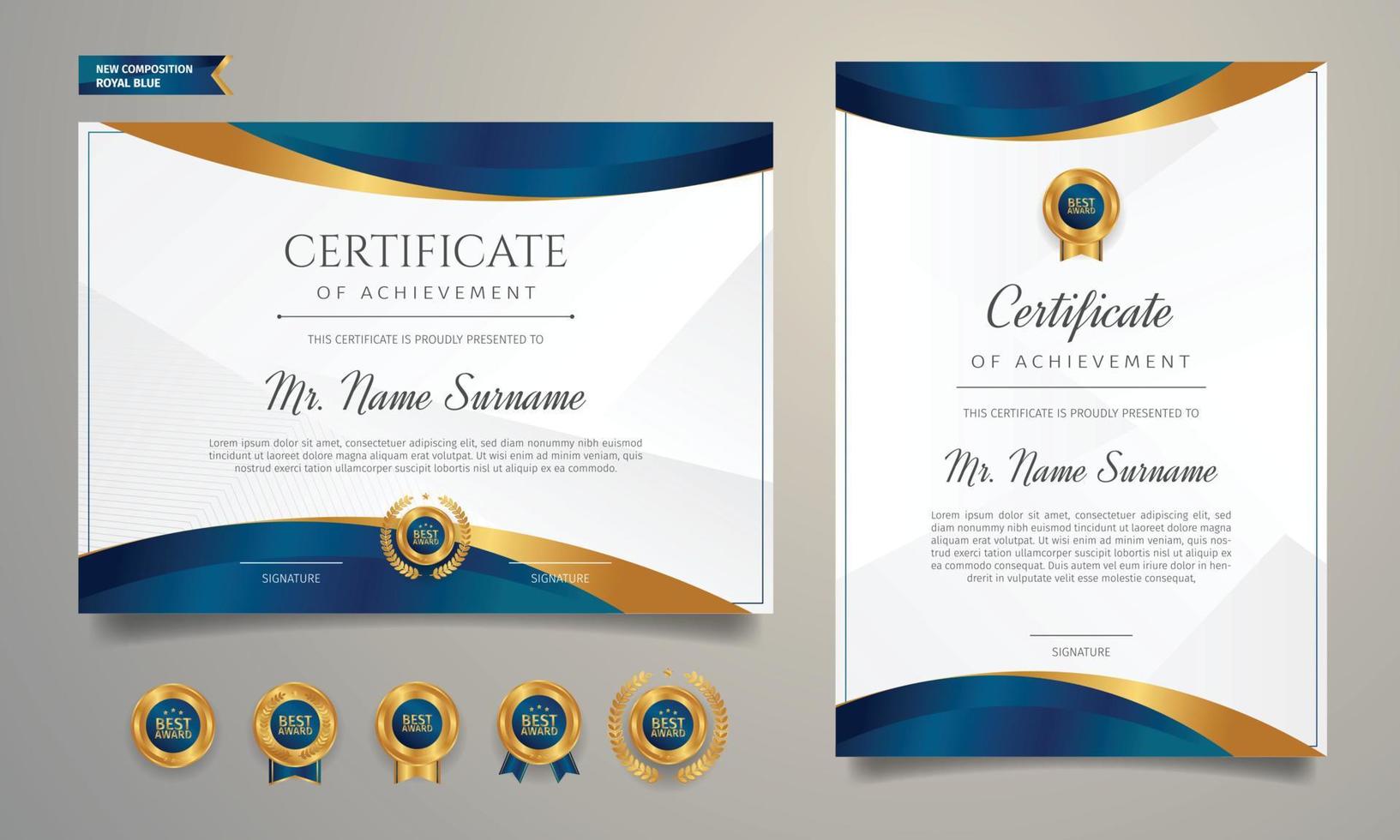 Diploma certificate of appreciation border template with luxury badges vector