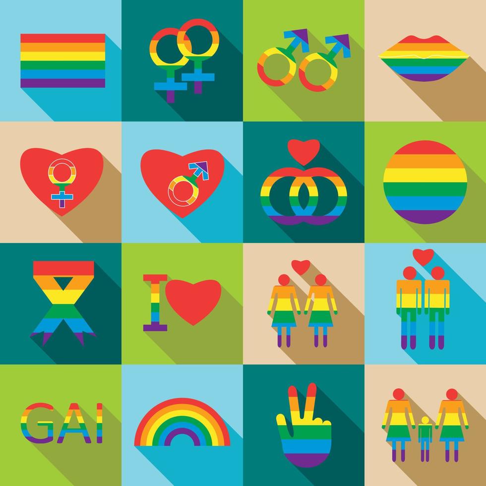 Homosexual icons set, flat style vector