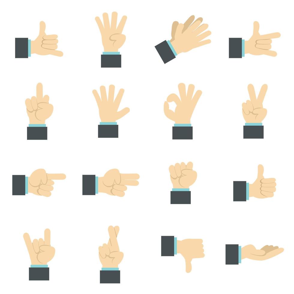 Hand icons set, flat ctyle vector