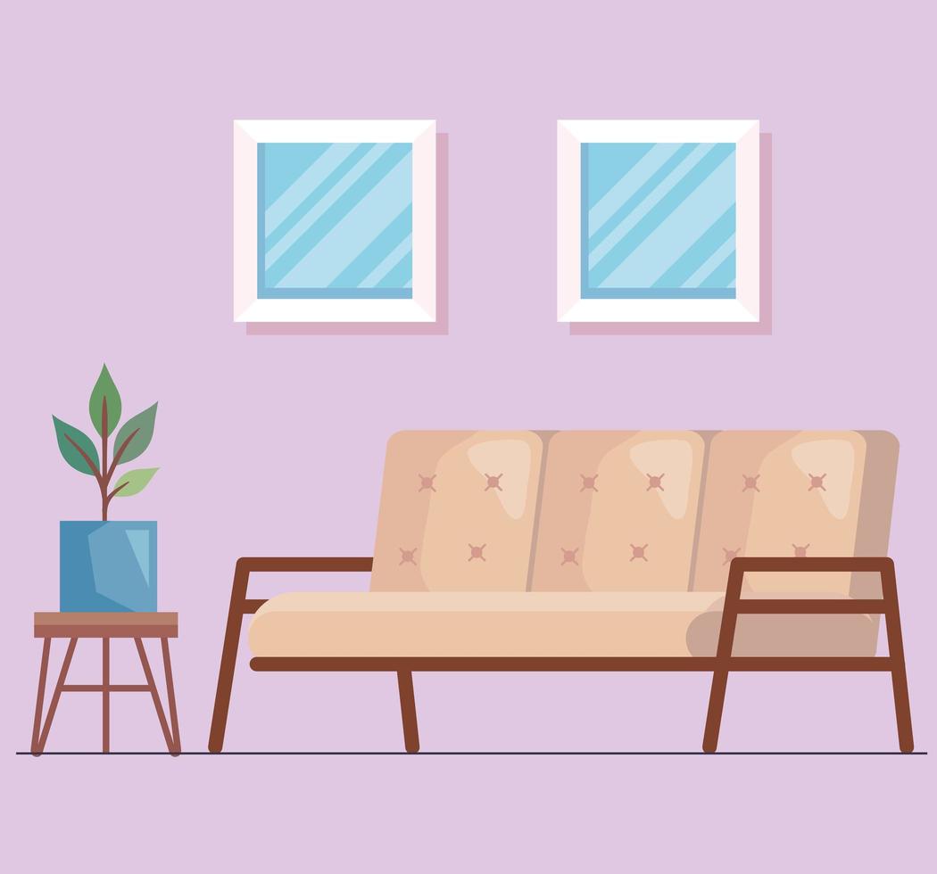 beige sofa and houseplant vector