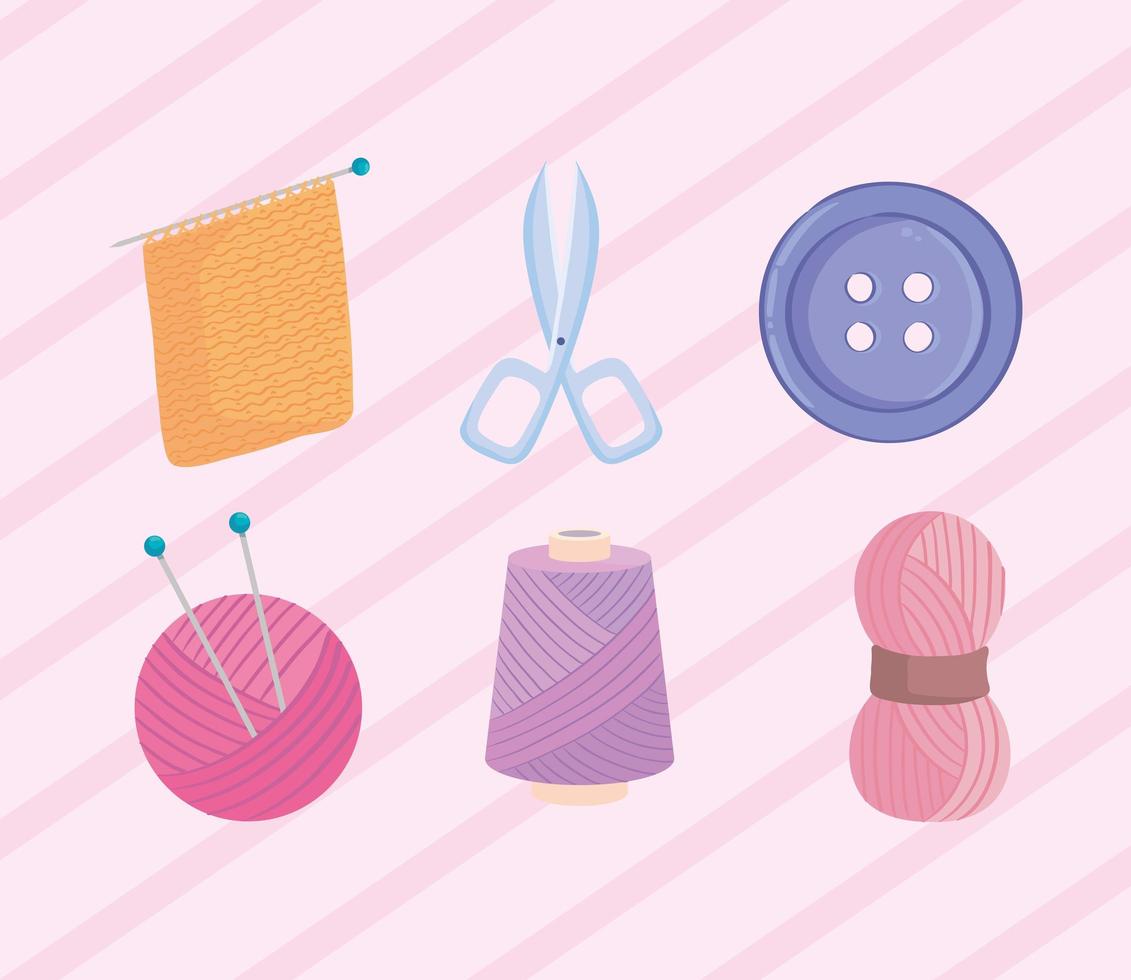 knitting six icons vector