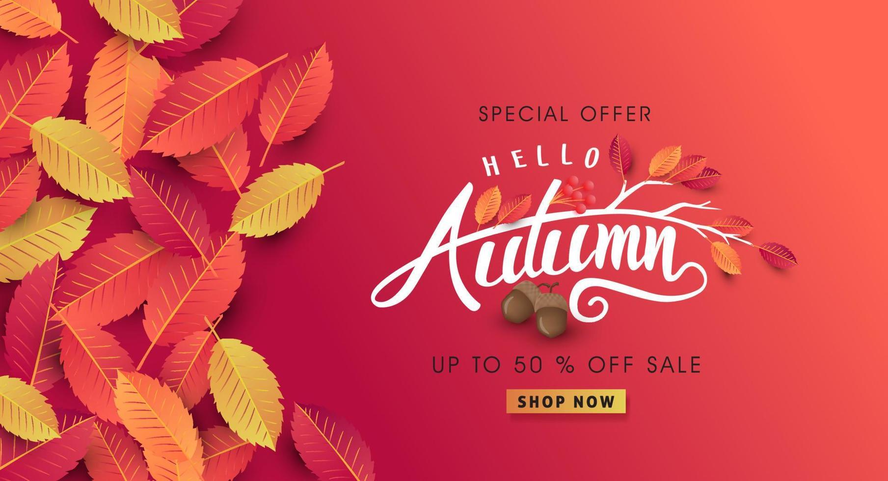 Autumn sale background layout decorate with leaves for shopping sale or promo poster and frame leaflet or web banner vector