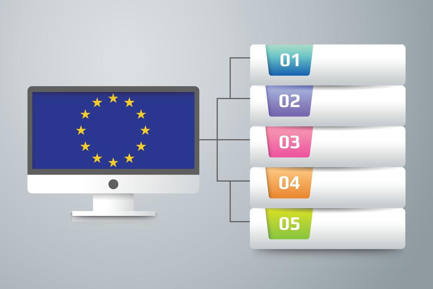 European Union Flag with Infographic Design Incorporate with Computer Monitor vector