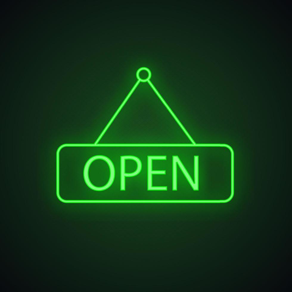 Open hanging door neon light icon vector