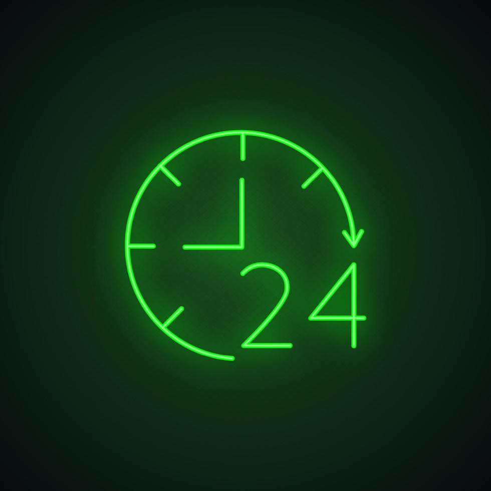 Open around the clock neon light icon vector