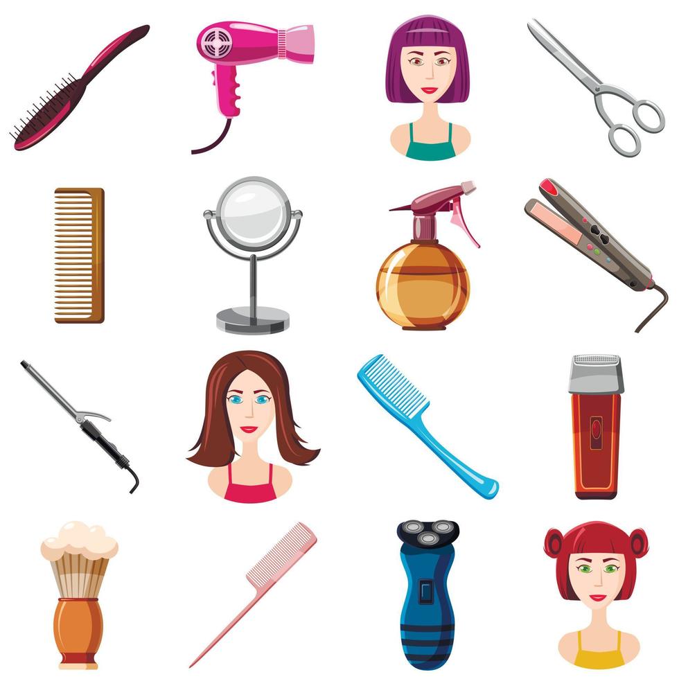 Hairdresser icons set, cartoon style vector