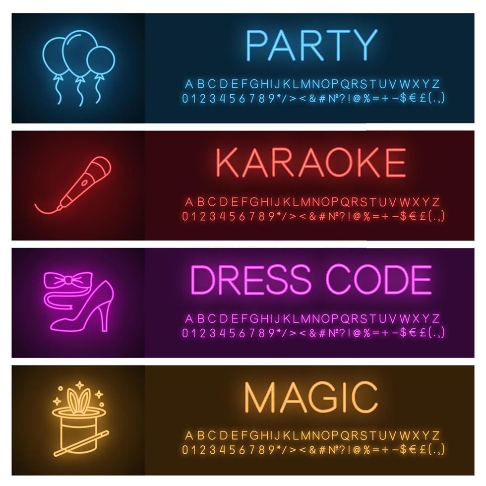 Party neon light banner templates set vector