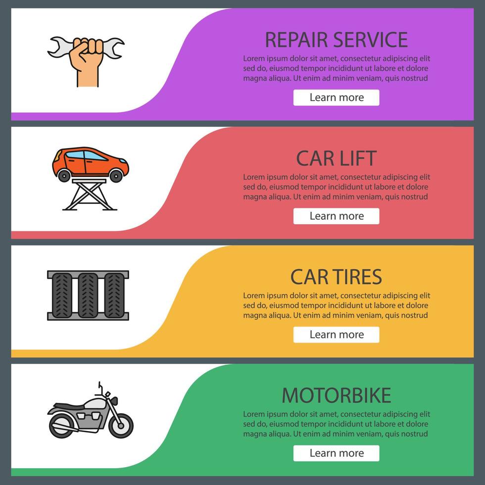 Auto workshop web banner templates set vector