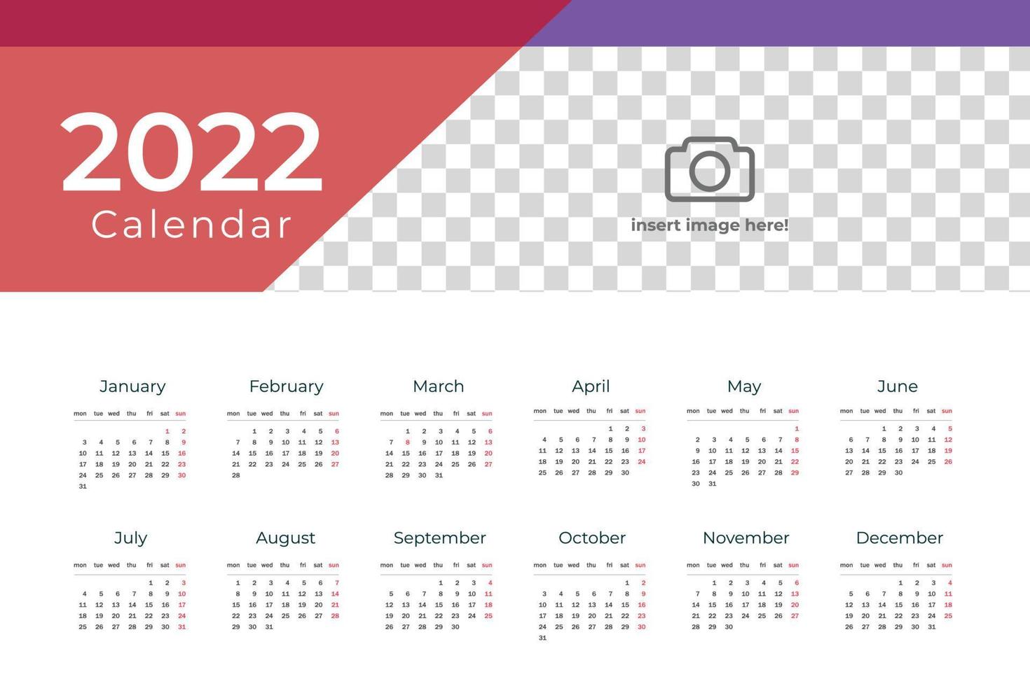 Plantilla de calendario 2022 para empresas. planificador de calendario azul a partir del domingo vector