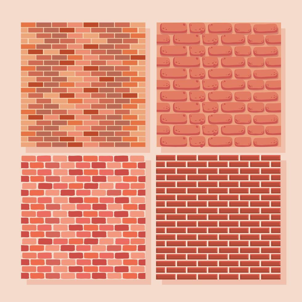 four bricks walls backgrounds vector