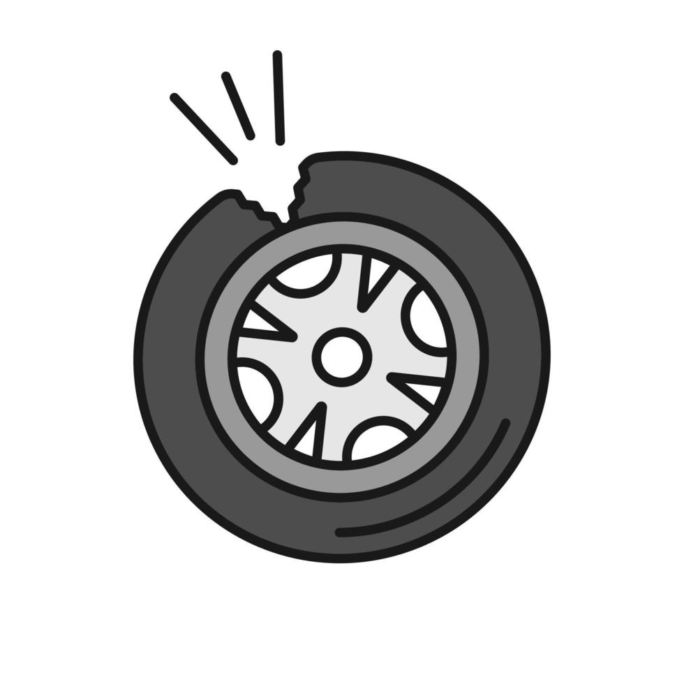 icono de color de neumático pinchado vector
