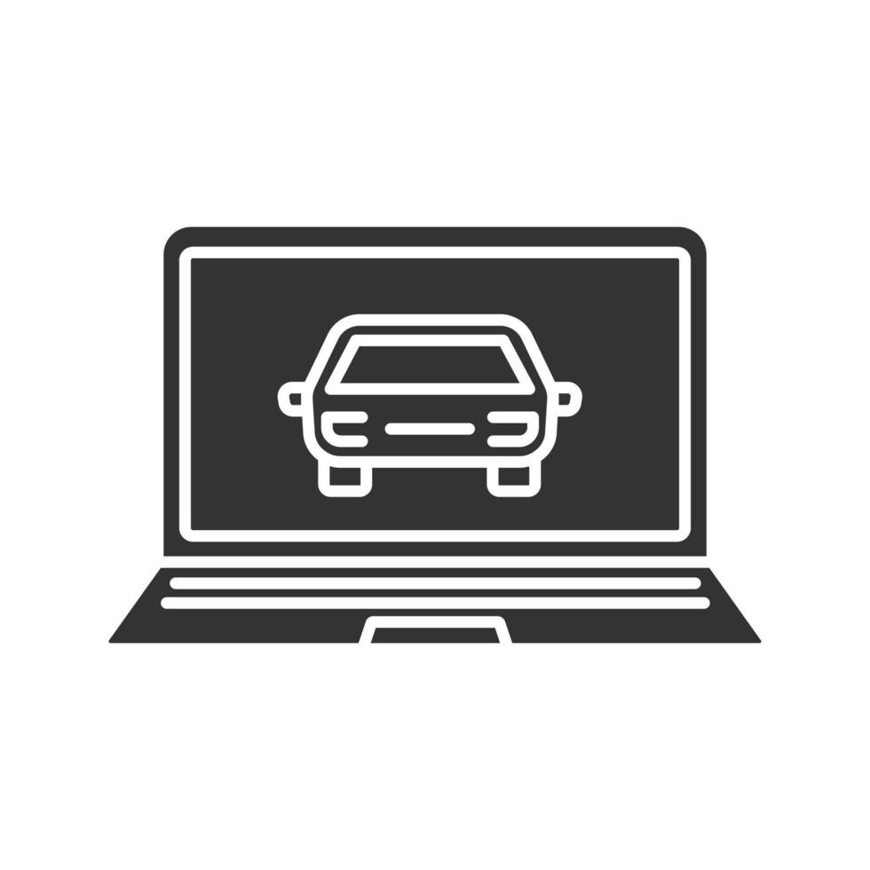 Laptop with car glyph icon vector