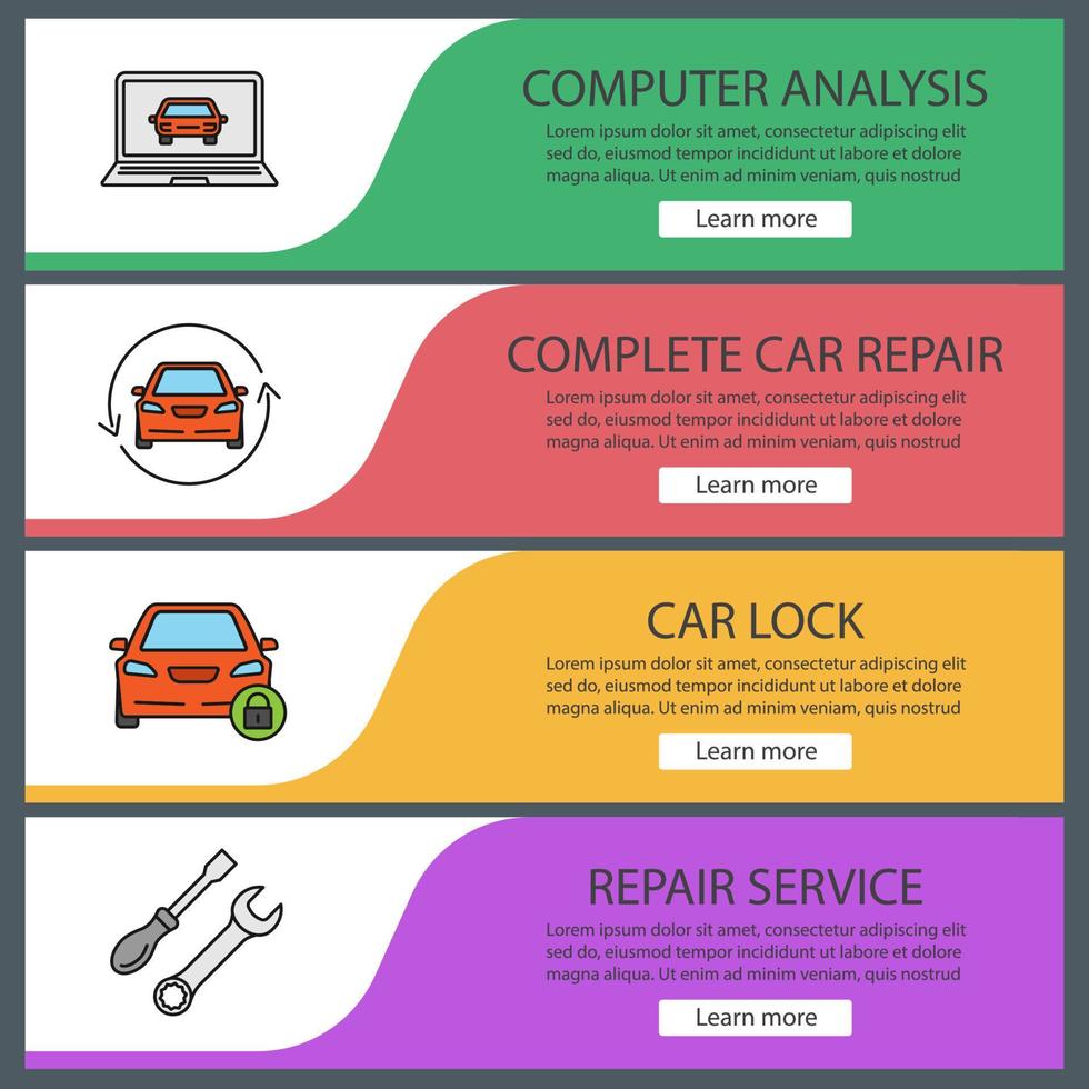 Auto workshop web banner templates set vector