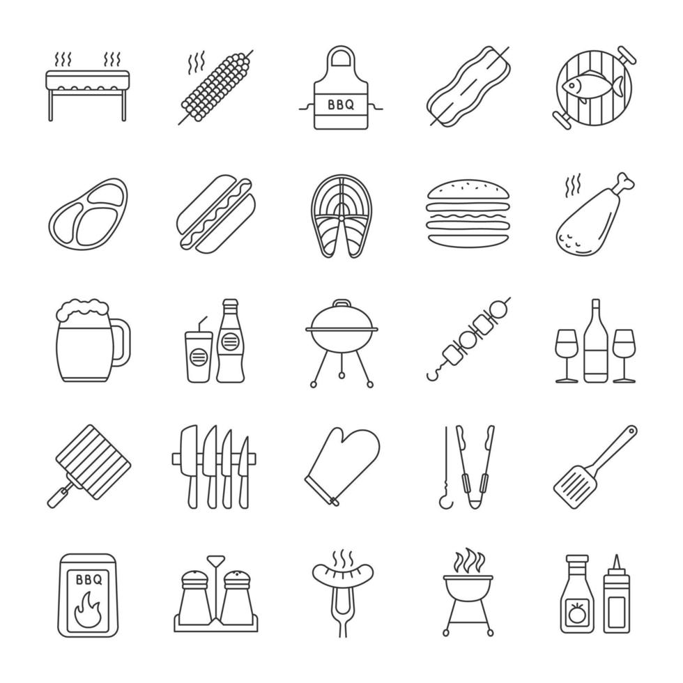 Barbecue linear icons set vector