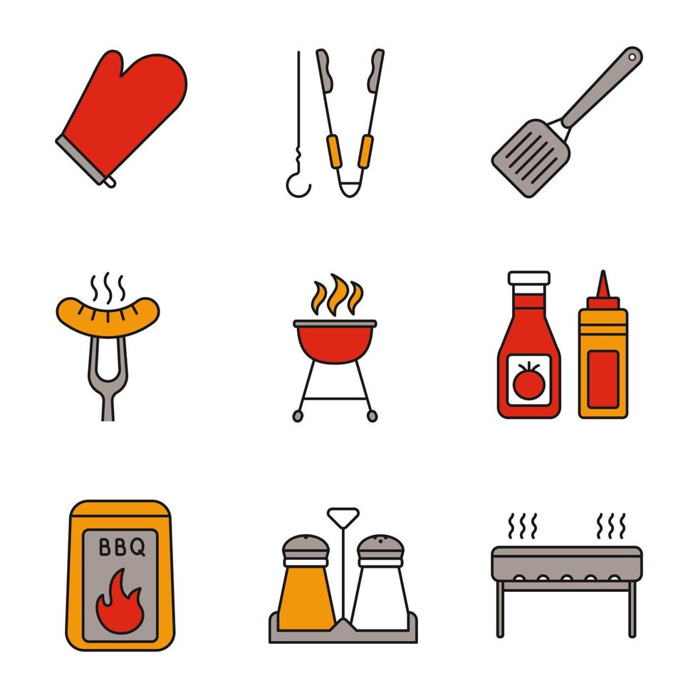 conjunto de iconos de colores de barbacoa vector