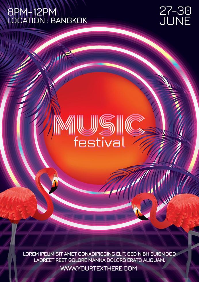 music festival poster neon light vector