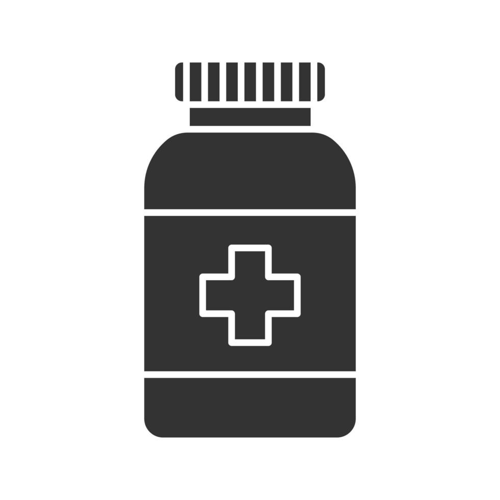 Prescription pills bottle glyph icon. Medications. Silhouette symbol. Negative space. Vector isolated illustration