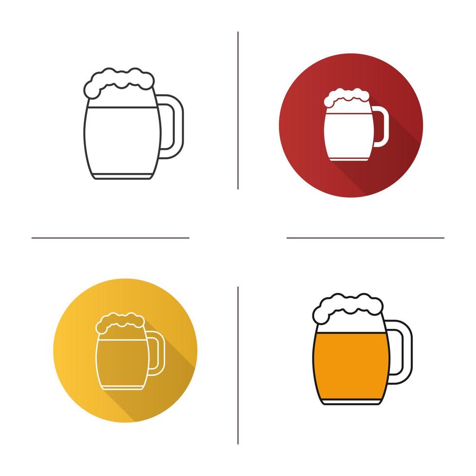 Beer mug icon. Flat design, linear and color styles. Ale. Isolated vector illustrations