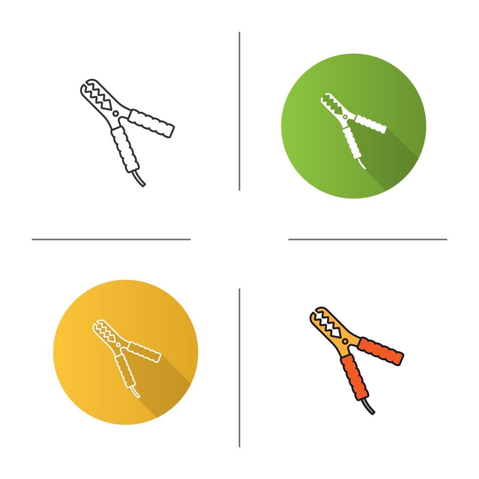 Car jumper icon. Flat design, linear and color styles. Battery clamp to cigarette lighter. Alligator clip. Isolated vector illustrations