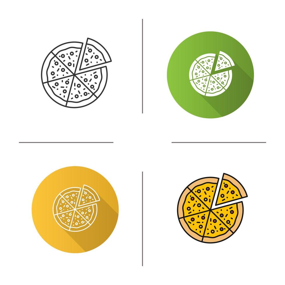 pizza con un icono separado por rebanada. diseño plano, estilos lineales y de color. ilustraciones vectoriales aisladas vector