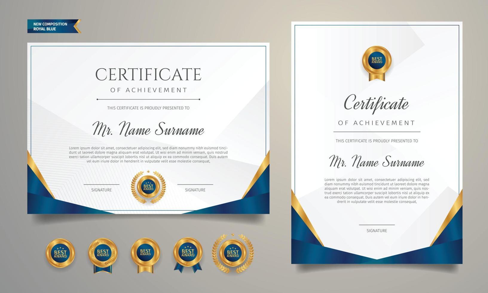 Appreciation certificate with badges template vector