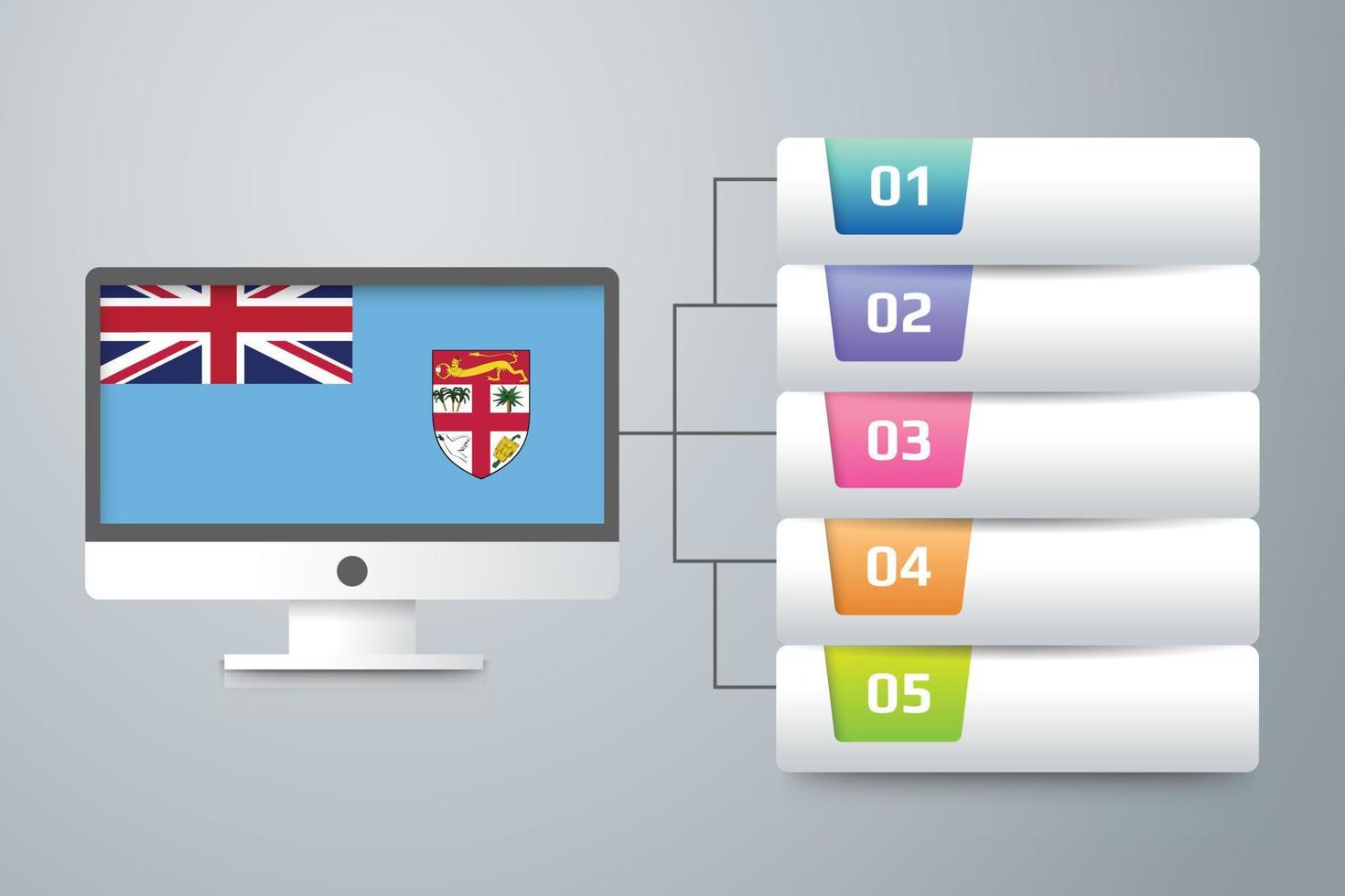 Fiji Flag with Infographic Design Incorporate with Computer Monitor vector