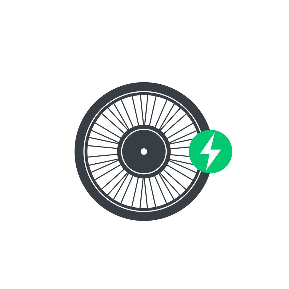 icono de rueda de bicicleta eléctrica en blanco vector