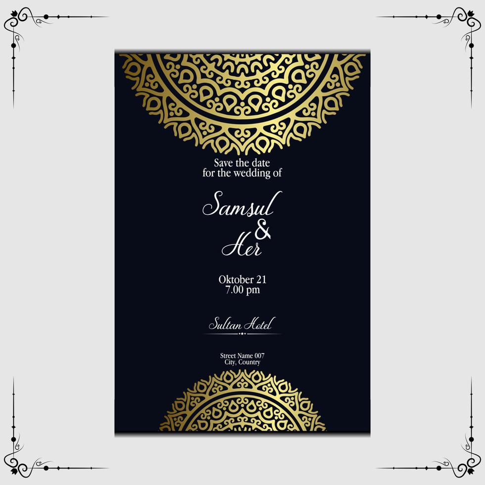 Luxury gold mandala ornate background for wedding invitation, book cover with mandala element style vector