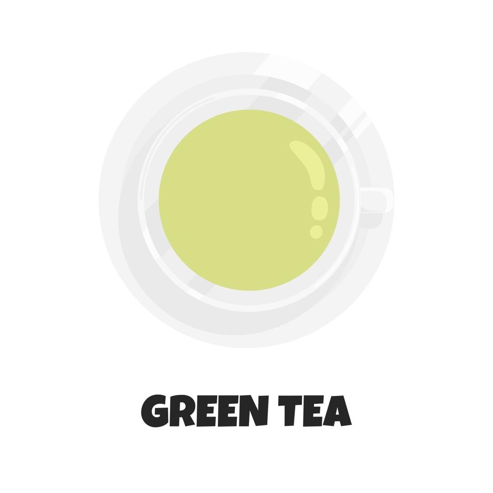 Vector Realistic Illustration of Cup of Green Tea. Traditional Hot Beverage in China, Japan and Other Asian Countries. Concept Design of Drink Top View in Flat Style