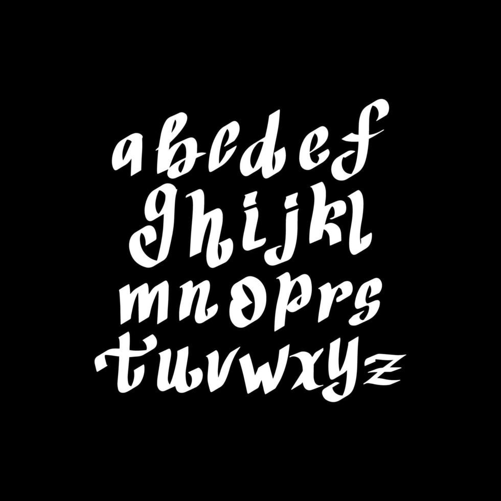 Hand drawn modern dry brush lettering. Gothic style alphabet. Grunge handwritten font. Vector illustration.