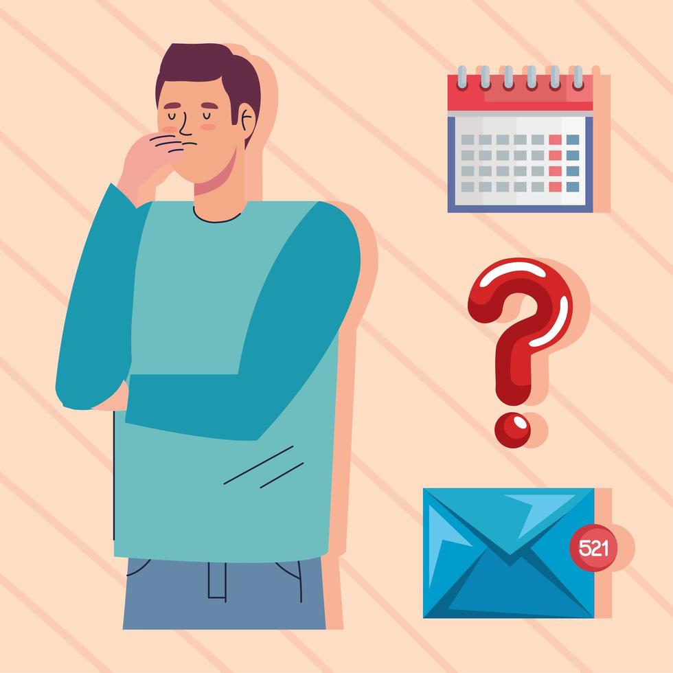 stressed man with work icons vector