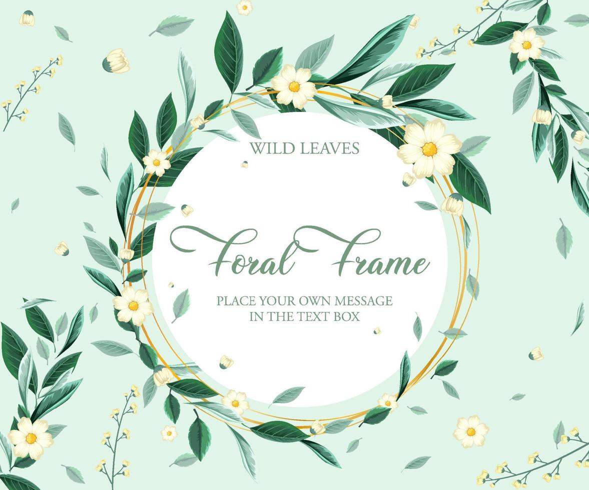 Round frame template with green foliage vector
