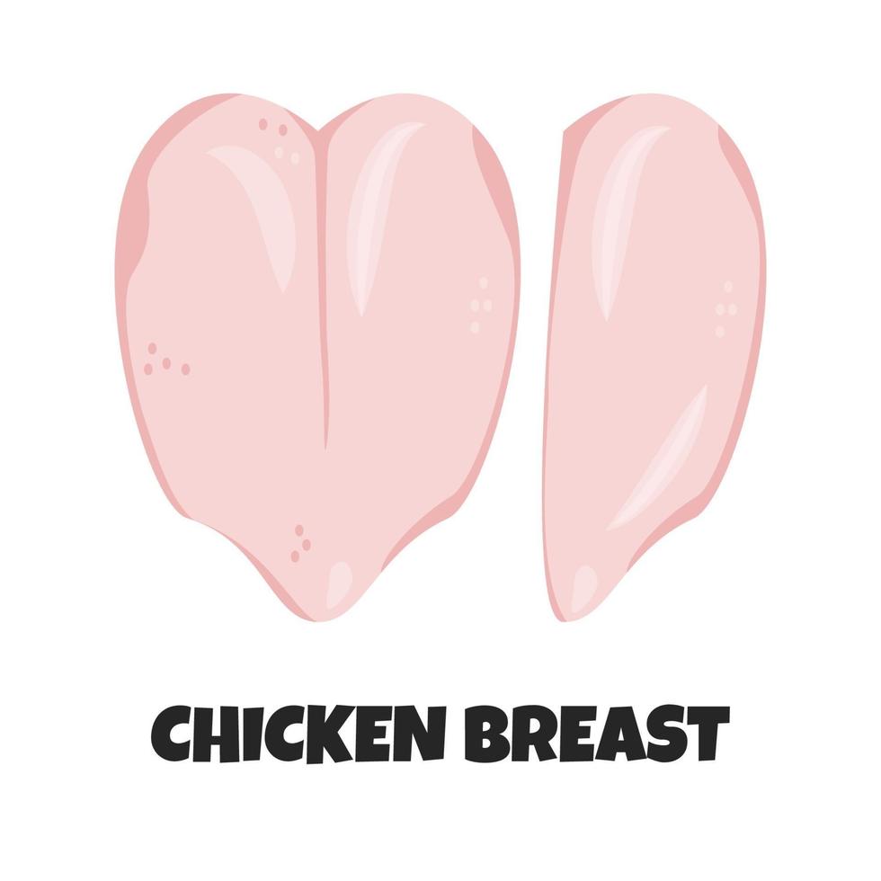 Vector Realistic Illustration of Chicken Breast. Raw Fresh Hen Part. Concept Design of Breast, Breast Halves Filet Isolated on White Background. Fresh Pieces of Turkey. Ingredient for Carnivore Diet